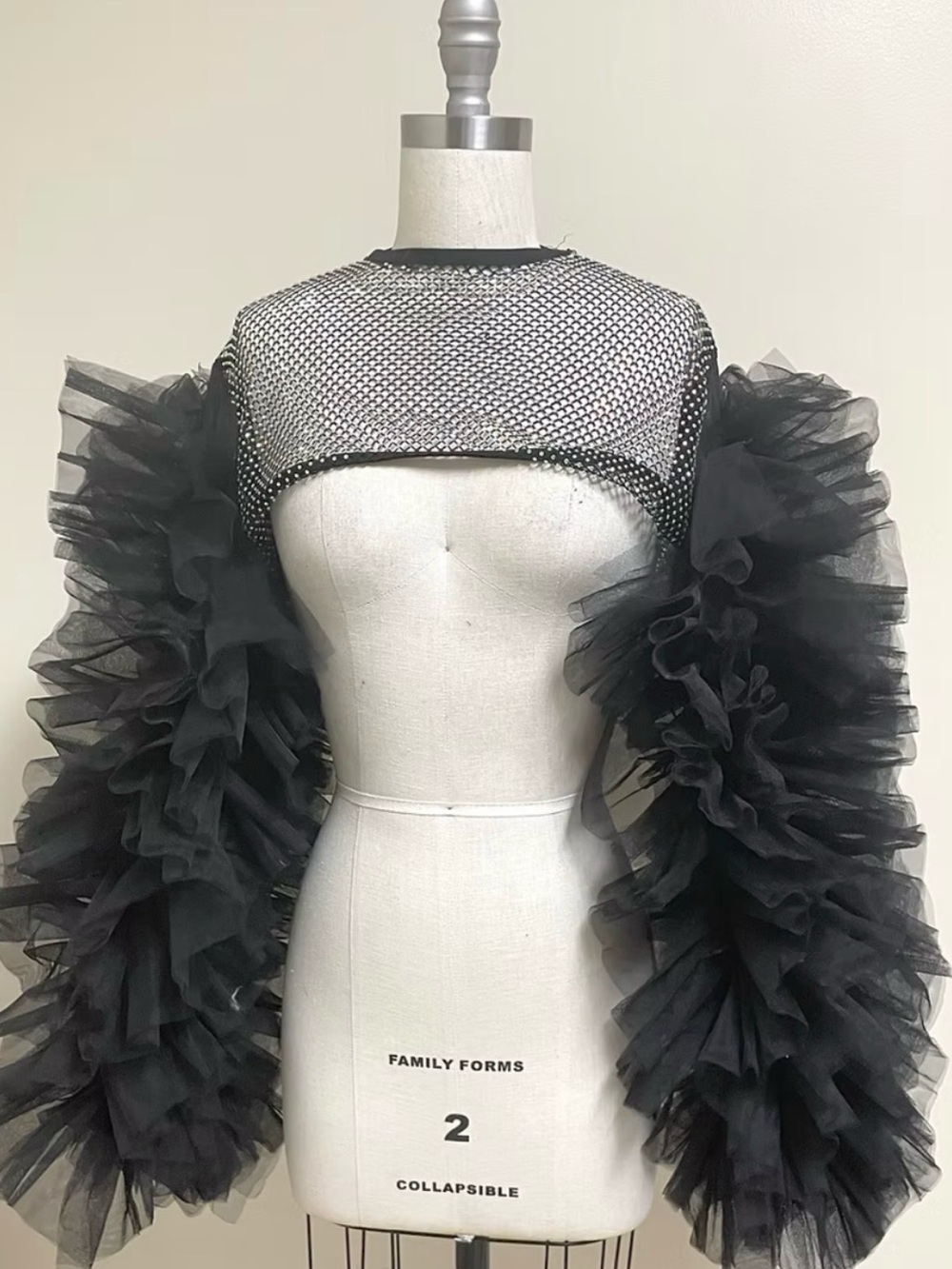Black Ruffled Tulle Sleeve Bolero Shrug